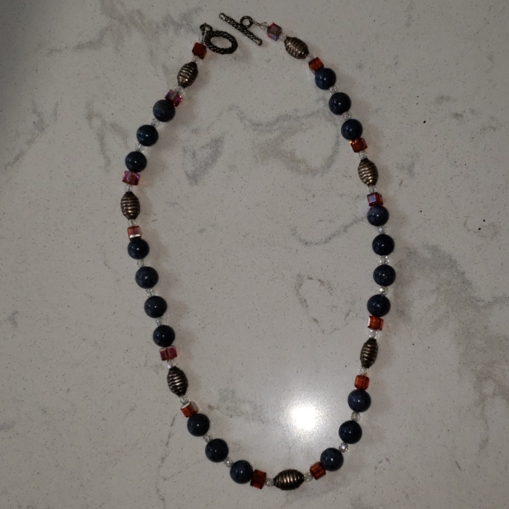 Necklace natural stone and Cristal with silver acc